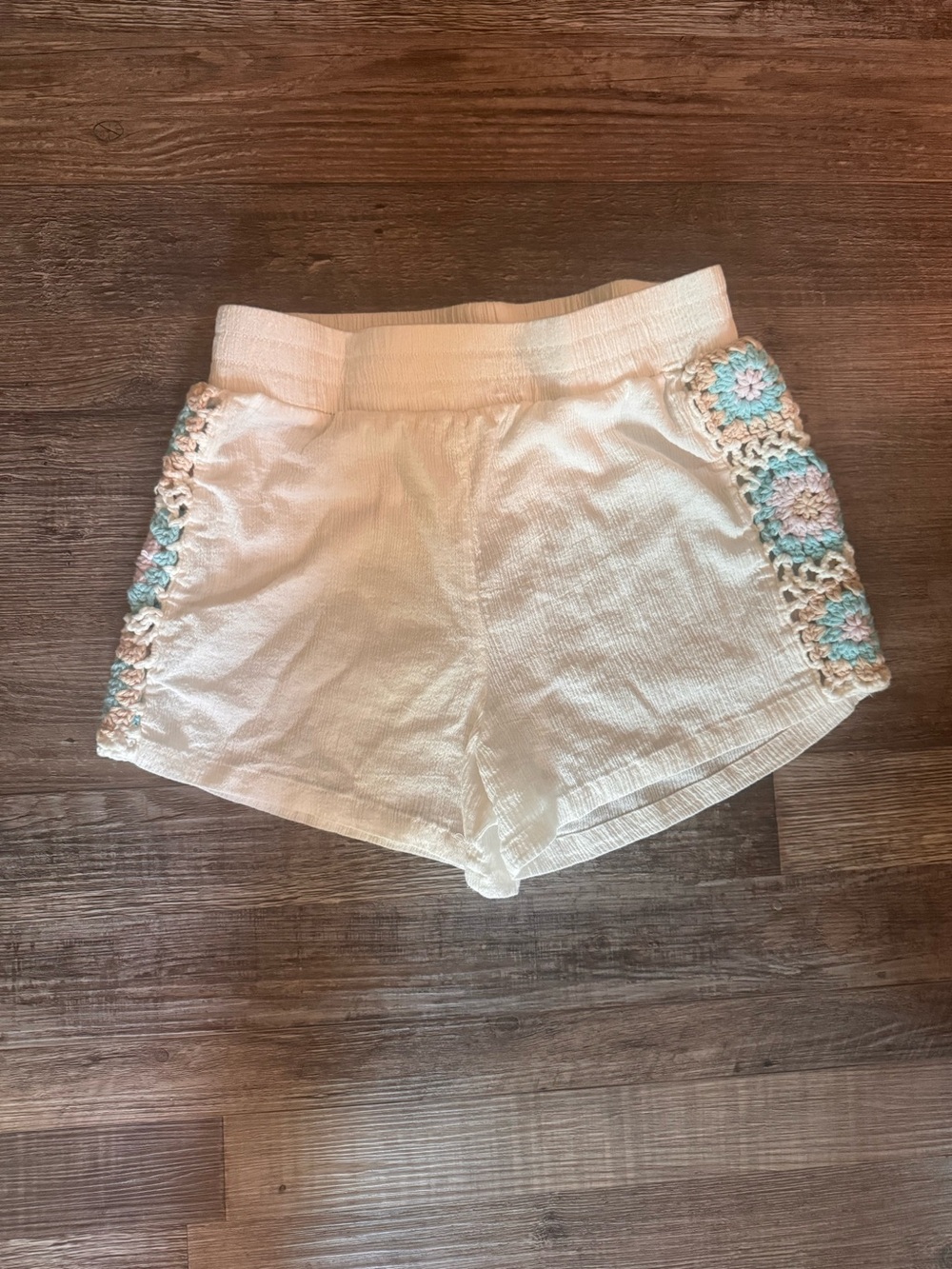 Altar'd State Cream High-Waist Crochet-Trim Shorts